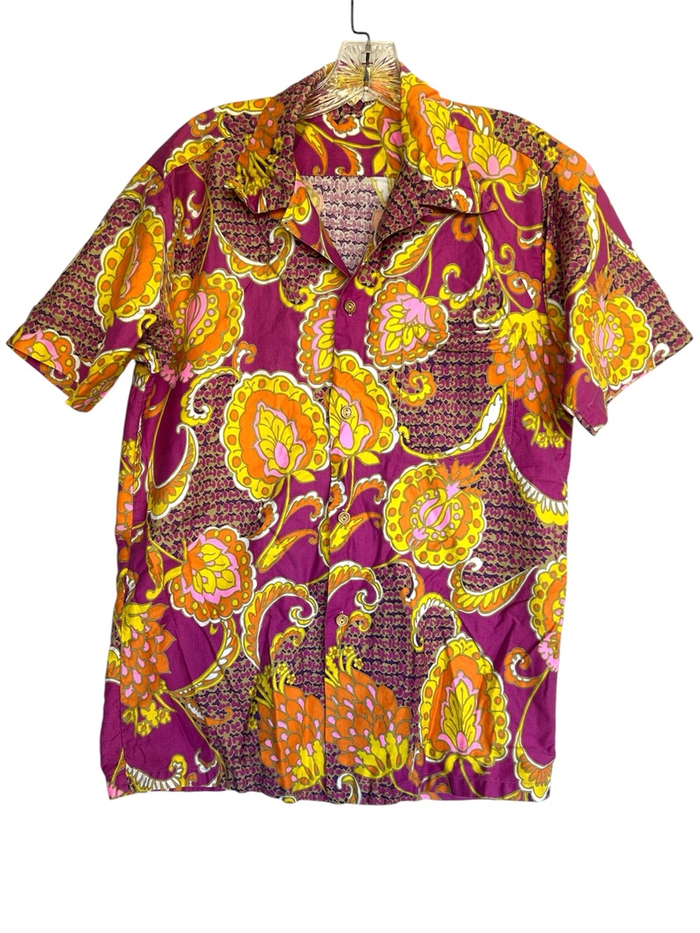 Vtg paradise Hawaii vibrant psychedelic button-down shirt mens size medium 60s